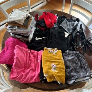 Tops,shorts,leggings, joggers, bikini’s, sports bras, belts, sweaters, jeans